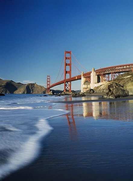 Looking Along Baker Beach Towards The Golden Gate Bridge, Blurred Motion