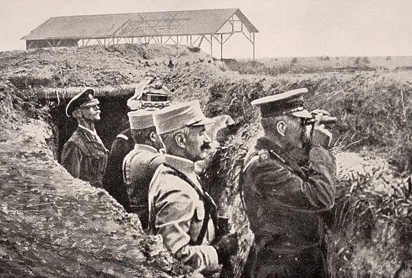 Lord Kitchener With Binoculars With General Joffre In Trench On Western Front August 1915 From The War Illustrated Album Deluxe Published London 1916
