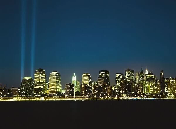 Lower Manhattan Skyline And World Trade Centre Memorial Lights