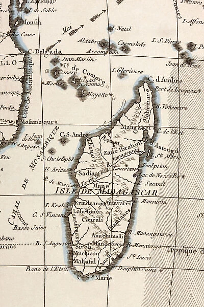 Madagascar And Comoros Islands Circa 1760. From Atlas De Toutes Les Parties Connues Du Globe Terrestre By Cartographer Rigobert Bonne Published Geneva Circa 1760