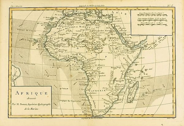 Map Of Africa, Circa. 1760. From 'Atlas De Toutes Les Parties Connues Du Globe Terrestre 'By Cartographer Rigobert Bonne. Published Geneva Circa. 1760
