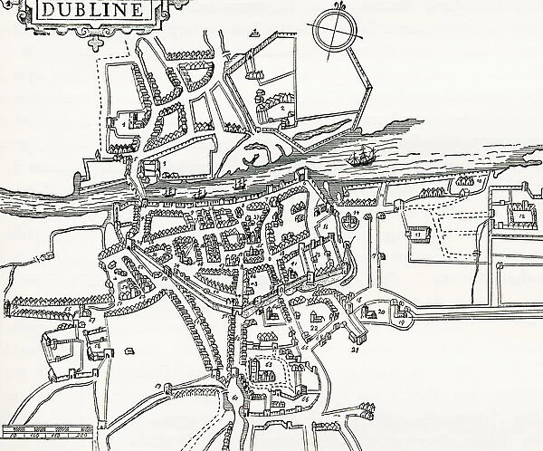 Map Of Dublin, Ireland In 1610. From Our Own Country Published 1898