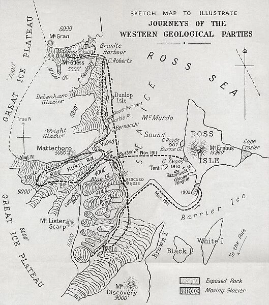 Map Illustrating The Journeys Of The Western Geological Parties During Robert Falcon Scott
