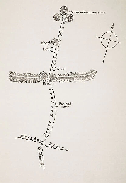 Map To King Solomons Mines, Extrapolated From The Original In Allan Quartermains Possession Which Had Been Drawn In His Own Blood By Dom Jose Da Silvestra In 1590. From King Solomons Mines By H. Rider Haggard, Published London, 1886