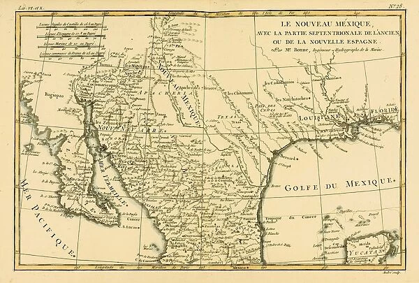 Map Of New Mexico, Circa. 1760. From 'Atlas De Toutes Les Parties Connues Du Globe Terrestre 'By Cartographer Rigobert Bonne. Published Geneva Circa. 1760