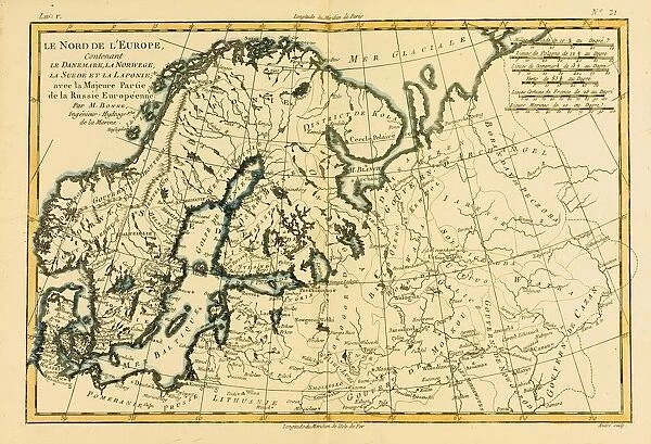 Map Of Northern Europe, Circa. 1760. From 'Atlas De Toutes Les Parties Connues Du Globe Terrestre 'By Cartographer Rigobert Bonne. Published Geneva Circa. 1760