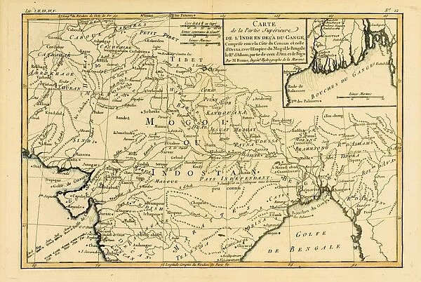 Map Of Northern India, Circa. 1760. From 'Atlas De Toutes Les Parties Connues Du Globe Terrestre 'By Cartographer Rigobert Bonne. Published Geneva Circa. 1760
