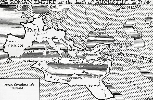 Map Roman Empire Death Caesar Augustus AD14 A. D
