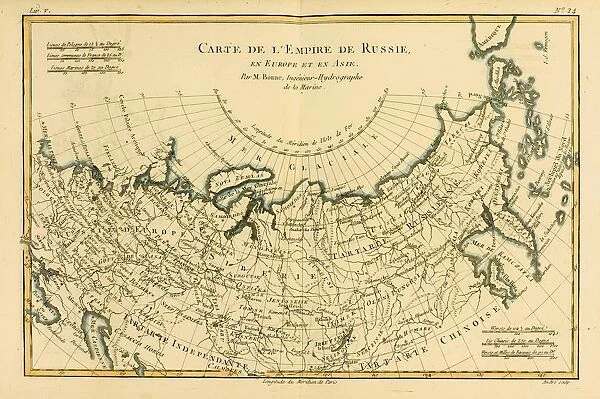 Map Of Russia, Circa. 1760. From 'Atlas De Toutes Les Parties Connues Du Globe Terrestre 'By Cartographer Rigobert Bonne. Published Geneva Circa. 1760