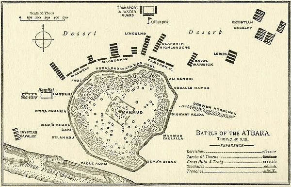 Map Showing The Battle Of Atbara During The Second Sudan War Also Called The Mahdist War, The Mahdist Revolt, Anglo-Sudan War Or The Sudanese Mahdist Revolt, 1898. From Field Marshal Lord Kitchener, His Life And Work For The Empire, Published 1916