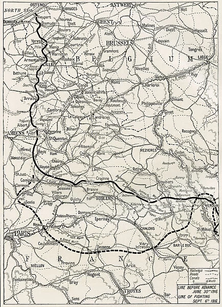 Map Of The Somme Offensive On The Western Front During World War One. From The Year 1916 Illustrated