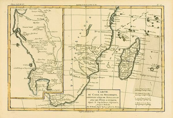 Map Of Southern Africa And Madagascar, Circa. 1760. From 'Atlas De Toutes Les Parties Connues Du Globe Terrestre 'By Cartographer Rigobert Bonne. Published Geneva Circa. 1760