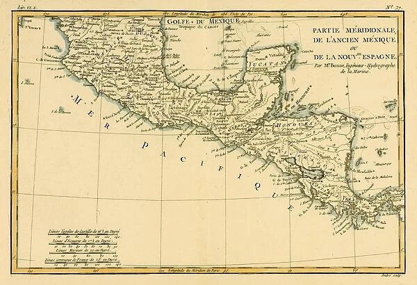 Map Of Southern Mexico, Circa. 1760. From 'Atlas De Toutes Les Parties Connues Du Globe Terrestre 'By Cartographer Rigobert Bonne. Published Geneva Circa. 1760
