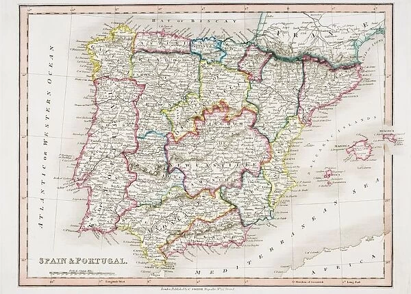 Map Of Spain And Portugal From Smiths General Atlas Published London 1850 By C. Smith Mapseller Number 172 The Strand