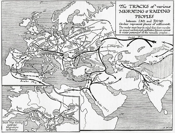 Map Tracks Various Migrating Raiding Peoples