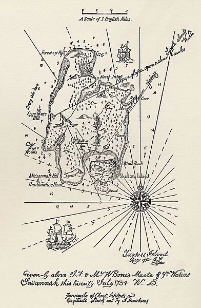 Map Of Treasure Island. From The Book Treasure Island By R. L. Stevenson. Thomas Nelson & Sons Edition C. 1930