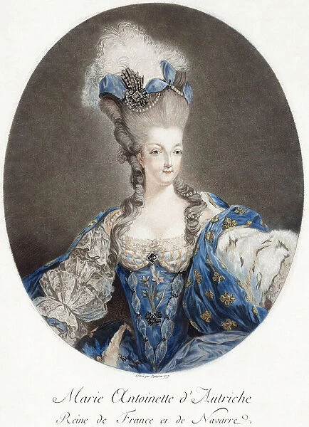 Marie Antoinette, 1755-1793. Wife of King Louis XVI and last Queen of France. Born Maria Antonia Josepha Johanna in Vienna, Austria. After a painting by Jean-Baptiste-Andre Gautier Dagoty