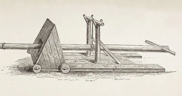 Medieval Battering Ram. From Military And Religious Life In The Middle Ages By Paul Lacroix Published London Circa 1880
