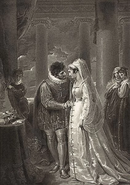 The Merchant Of Venice. Act Iii. Scene Ii. A Room In PortiaA┼¢S House. Bassanio, Portia, Gratiano, Nerissa And Attendants. From The Boydell Shakespeare Gallery Published Late 19Th Century. After A Painting By Richard Westall