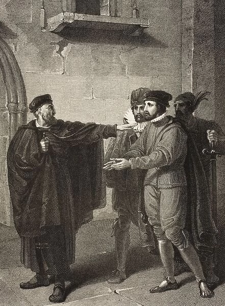 The Merchant Of Venice. Act Iii. Scene Iii. Venice A Street. Shylock, Salarino, Antonio And Gaoler. From The Boydell Shakespeare Gallery Published Late 19Th Century. After A Painting By Richard Westall