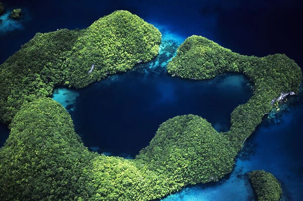 Micronesia, Palau, Aerial Of Rock Islands And Lagoon; Rock Islands