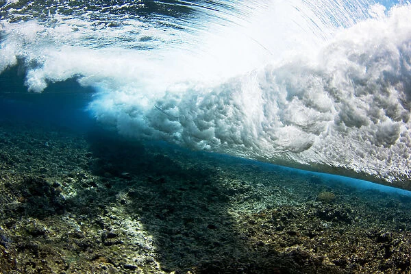 Micronesia, Yap, Underwater View Of Surf Crashing On The Reef