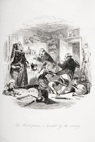 The Midshipman Is Boarded By The Enemy. Illustration From The Charles Dickens Novel Dombey And Son By H. K. Browne Known As Phiz