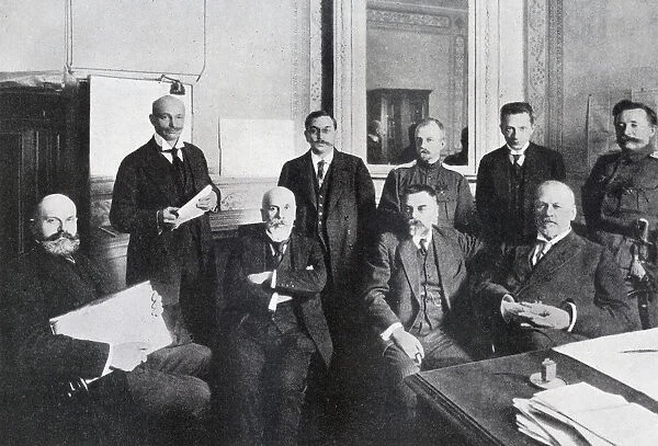 Mikhail Vladimirovich Rodzianko, 1859 - 1924, Seated Right, With Other Leaders Of The Russian Revolution. He Was President Of The Duma At The Time Of The Revolution. From The Year 1917 Illustrated, Published London 1918