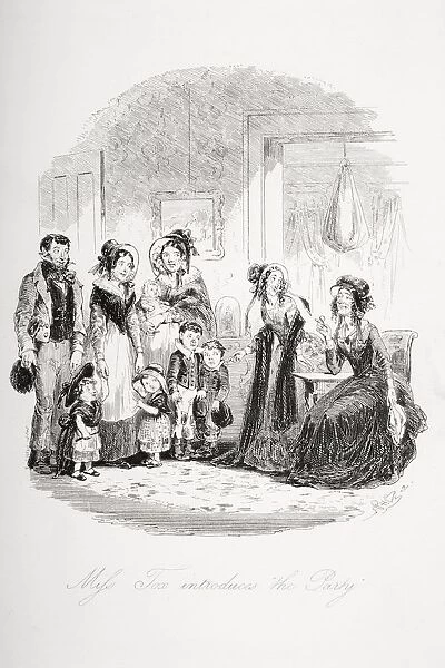 Miss Tox Introduces The Party. Illustration From The Charles Dickens Novel Dombey And Son By H. K. Browne Known As Phiz