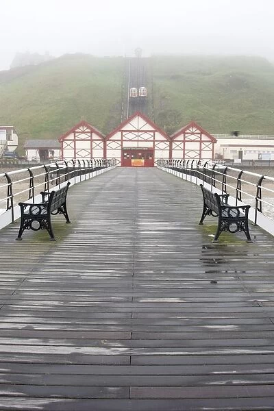 Misty View Of Victorian Pier; Redcar, North Yorkshire, England, Uk