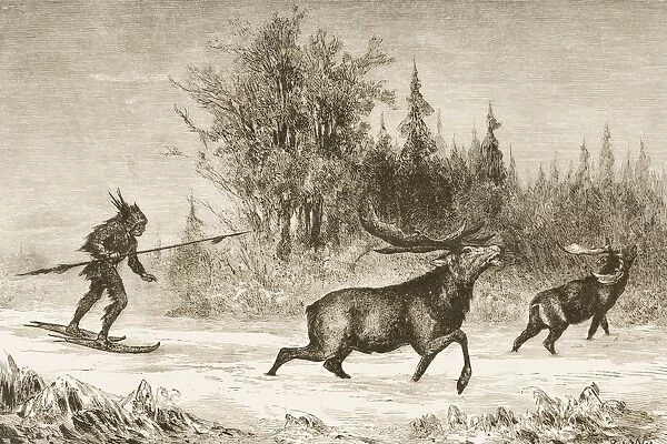 Moose Hunting In The North Western Territory In 1870S. From American Pictures Drawn With Pen And Pencil By Rev Samuel Manning Circa 1880
