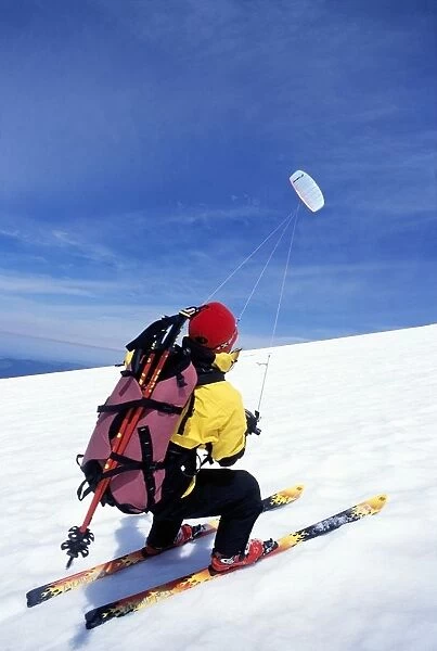 Mount Hood National Forest, Oregon, Usa; Kite Skiing On Mountain