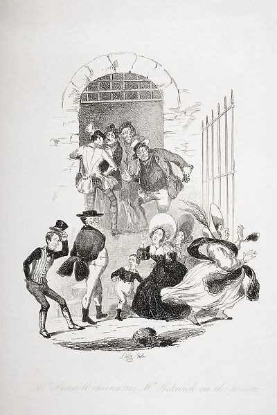 Mr. Bardell Encounters Mr. Pickwick In The Prison. Illustration From The Charles Dickens Novel The Pickwick Papers By H. K. Browne Known As Phiz