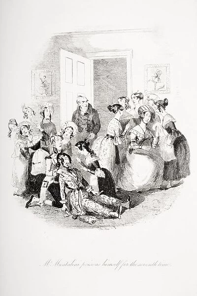 Mr Mantalini Poisons Himself For The Seventh Time. Illustration From The Charles Dickens Novel Nicholas Nickleby By H. K. Browne Known As Phiz