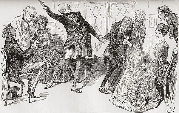 Mr. Micawber Achieves The Downfall Of Heep. 'the Triumphant Flourish With Which Mr. Micawber Delivered Himslef Of The Words, Had A Powerful Effect In Alarming The Mother, Who Cried Out In Much Agitation, 'ury! Ury! Be umble, And Make Terms, My Dear!'Illustration By Harry Furniss For The Charles Dickens Novel David Copperfield, From The Testimonial Edition, Published 1910