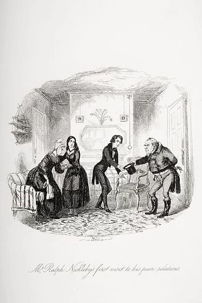 Mr. Ralph Nicklebys First Visit To His Poor Relations. Illustration From The Charles Dickens Novel Nicholas Nickleby By H. K. Browne Known As Phiz