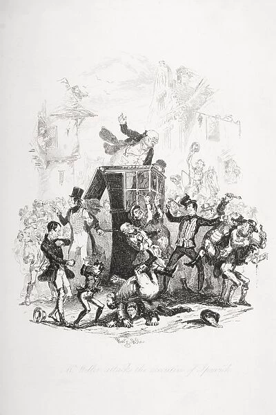 Mr. Weller Attacks The Executive Of Ipswich. Illustration From The Charles Dickens Novel The Pickwick Papers By H. K. Browne Known As Phiz