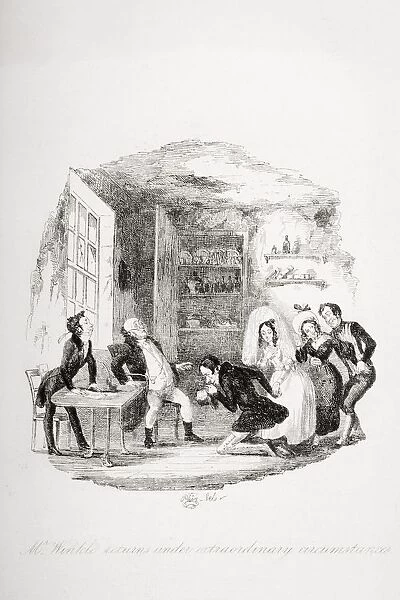 Mr. Winkle Returns Under Extraordinary Circumstances. Illustration From The Charles Dickens Novel The Pickwick Papers By H. K. Browne Known As Phiz