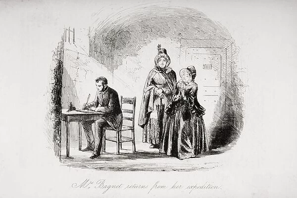 Mrs. Bagnet Returns From Her Expedition. Illustration By Phiz (Hablot Knight Browne) 1815-1882. From The Book Bleak House By Charles Dickens. Published London 1853