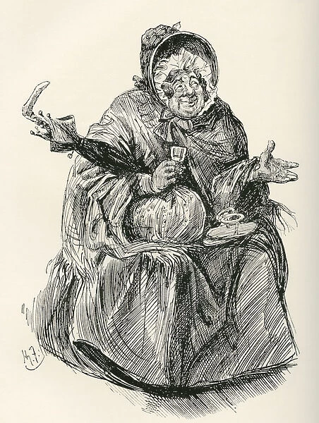 Mrs. Gamp. Illustration By Harry Furniss For The Charles Dickens Novel Martin Chuzzlewit, From The Testimonial Edition, Published 1910