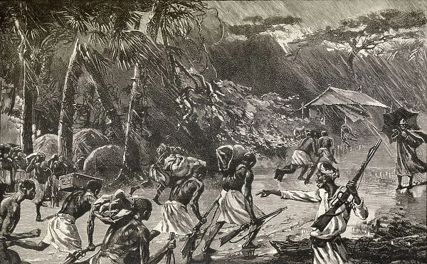 Native Porters In Sir Henry Morton Stanleys Emin Pasha Relief Expedition In Africa 1886 To 1889, Caught In A Thunderstorm In The Forest. From In Darkest Africa By Henry M. Stanley Published 1890