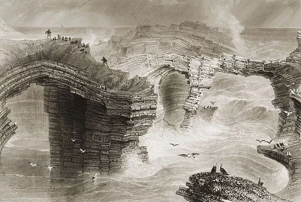Natural Bridges Near Kilkee, County Clare, Ireland. Drawn By W. H. Bartlett, Engraved By J. C. Bentley. From 'The Scenery And Antiquities Of Ireland'By N. P. Willis And J. Stirling Coyne. Illustrated From Drawings By W. H. Bartlett. Published London C. 1841