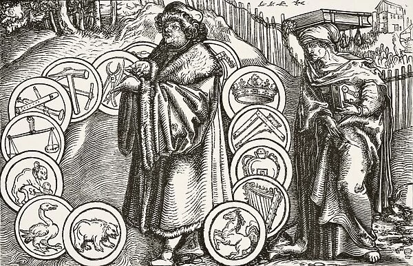 The Natural Sciences In The Presence Of Philosophy. After A Wood Engraving Attributed To Holbein In German Translation Of Consolation Of Philosophy By Boethius 1537 From Science And Literature In The Middle Ages By Paul Lacroix Published London 1878