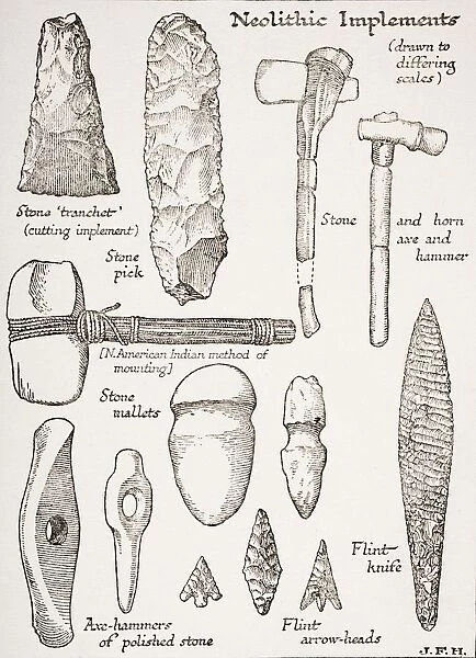 Neolithic Implements From The Book The Outline Of History By H. G. Wells Volume 1, Published 1920