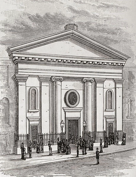 The new Kings Weigh House Chapel, London, England, built in 1833-4 and destroyed in 1882 when the site was compulsorily purchased by the Metropolitan Railway. From London Pictures, published 1890
