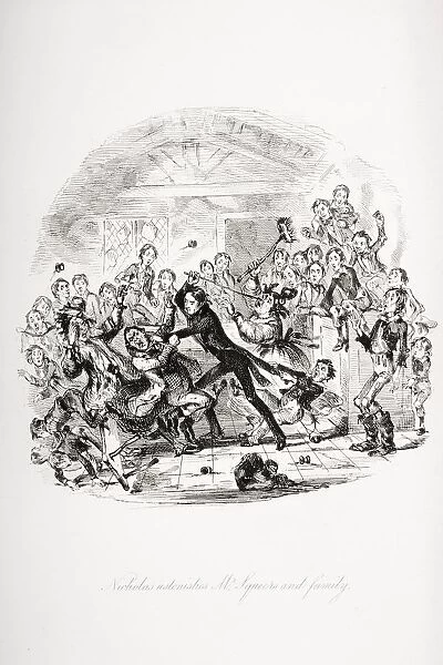 Nicholas Astonishes Mr. Squeers And Family. Illustration From The Charles Dickens Novel Nicholas Nickleby By H. K. Browne Known As Phiz