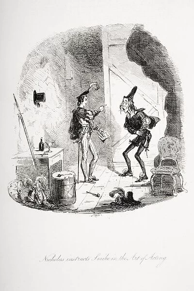 Nicholas Instructs Smike In The Art Of Acting. Illustration From The Charles Dickens Novel Nicholas Nickleby By H. K. Browne Known As Phiz