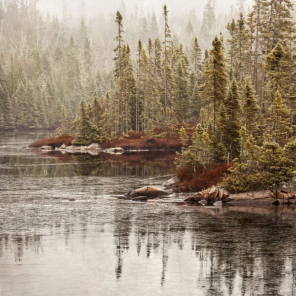 Northern Autumn Landscape In Fog And Ice; Thunder Bay, Ontario, Canada