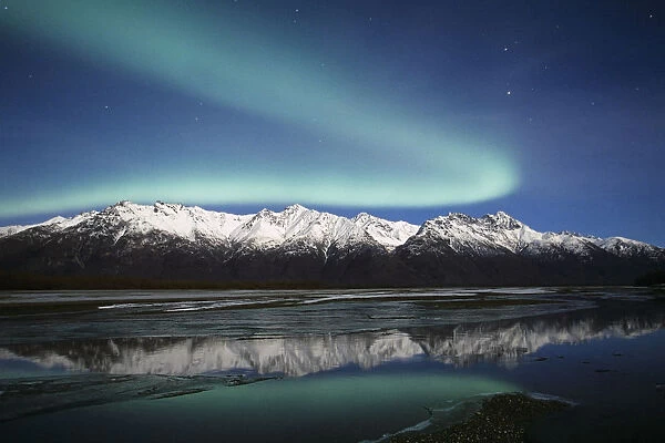 Northern Lights Over Chugach Mts & Knik River, Southcentral Alaska