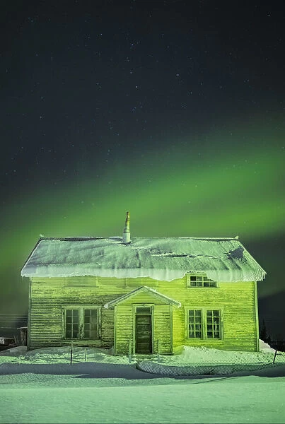 Northern Lights over Our Lady of the Snows Catholic Mission Building, Nulato, Interior Alaska, USA